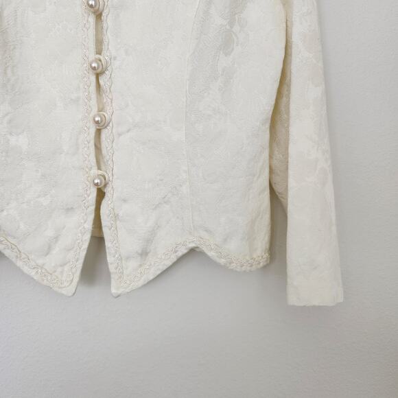 Vintage David Rose Regencycore White Brocade Button Down Blouse L - Picture 4 of 12